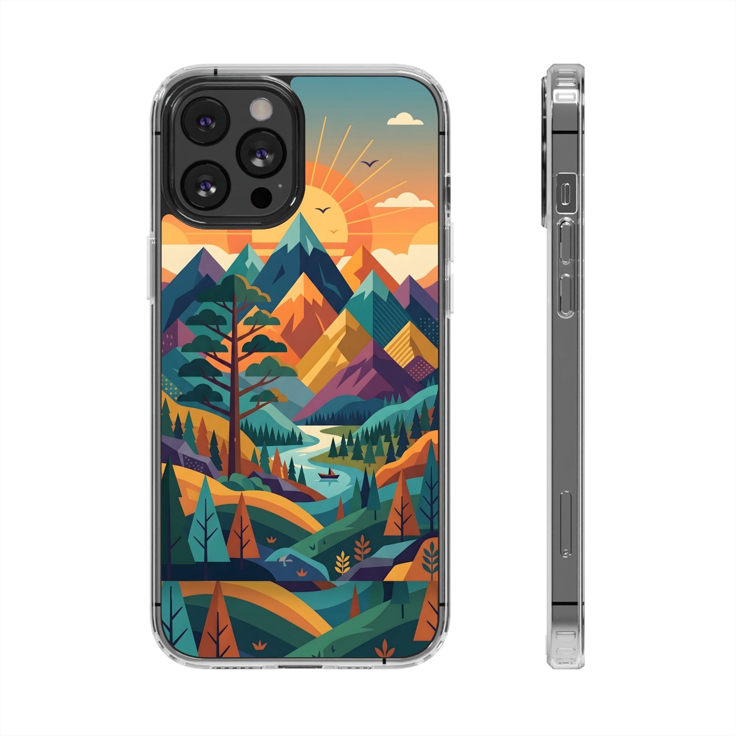 Retro Mountain Landscape Clear Case - Minimalist Outdoor Aesthetic Cover