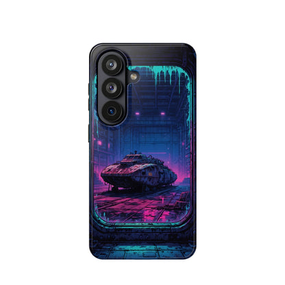 Cyberpunk Garage: Neon Sci-Fi Hover Tank MagSafe Case