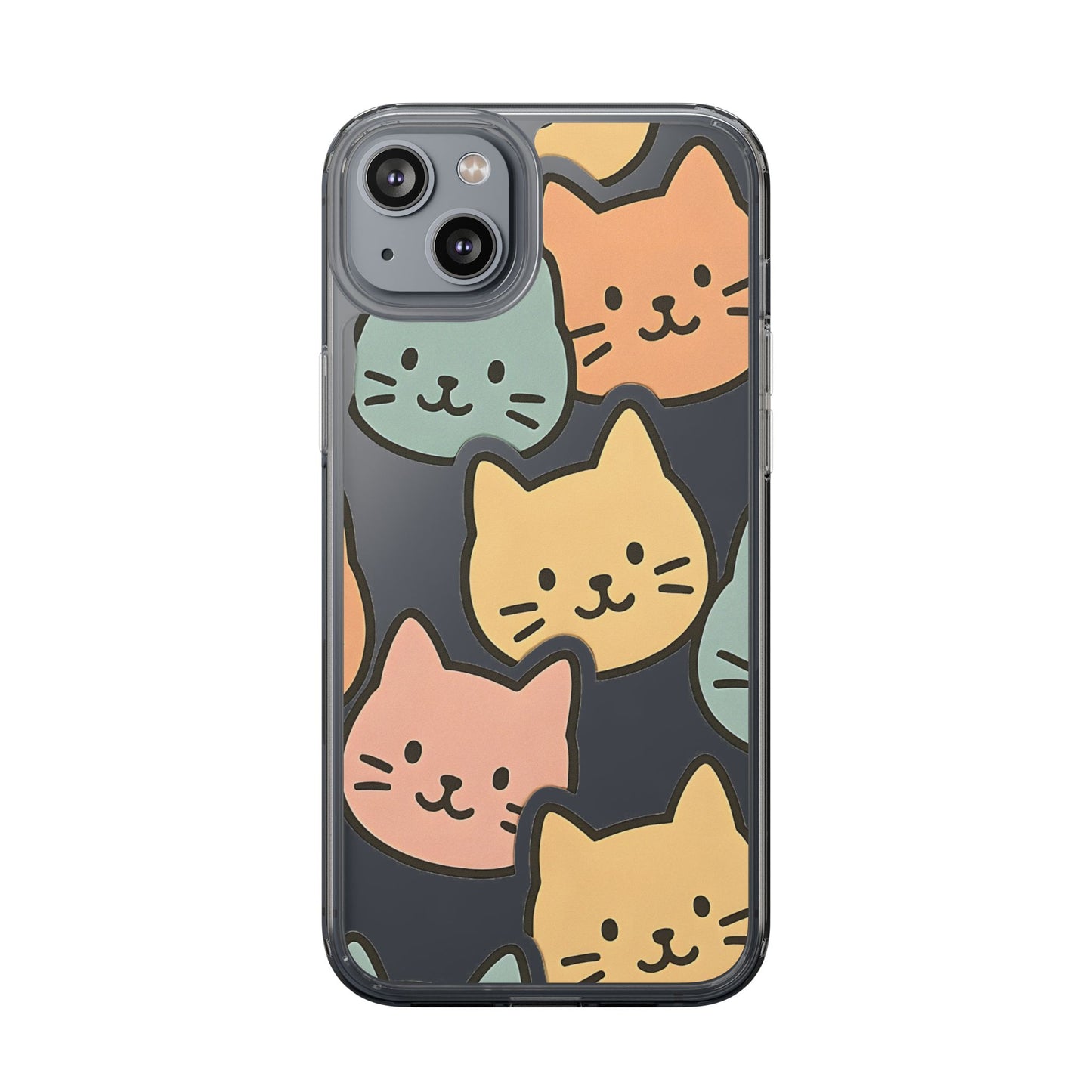 Clear Colorful Cat Pattern Case - Kawaii Aesthetic Transparent Cover for iPhone & Samsung