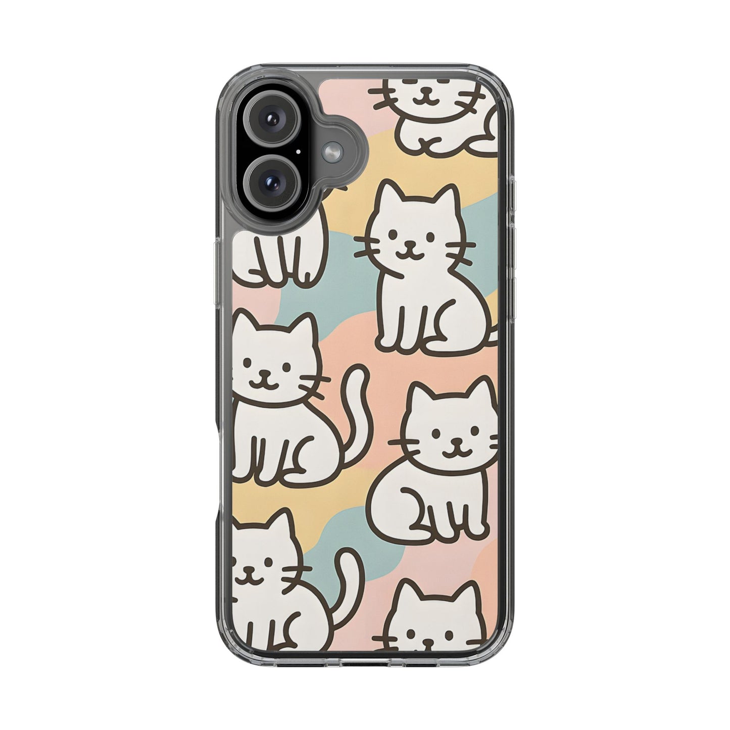 Clear White Cat Pattern Case - Kawaii Pastel Aesthetic Transparent Cover