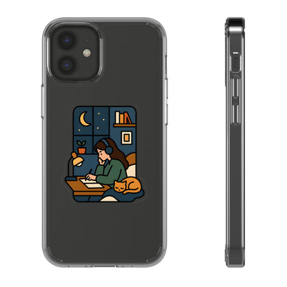 Clear Lofi Midnight Study Case - Cozy Aesthetic Transparent Cover for iPhone & Samsung