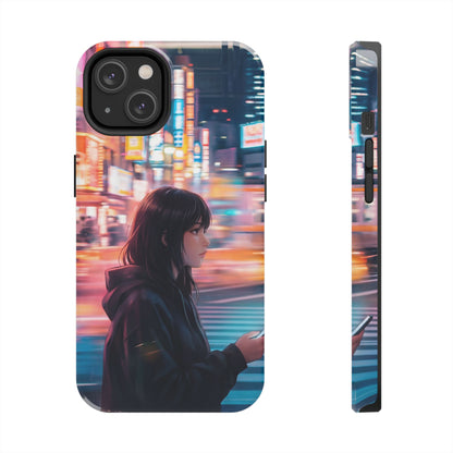 Neon City Girl Tough Case - Urban Melancholy Anime Cover for iPhone & Samsung
