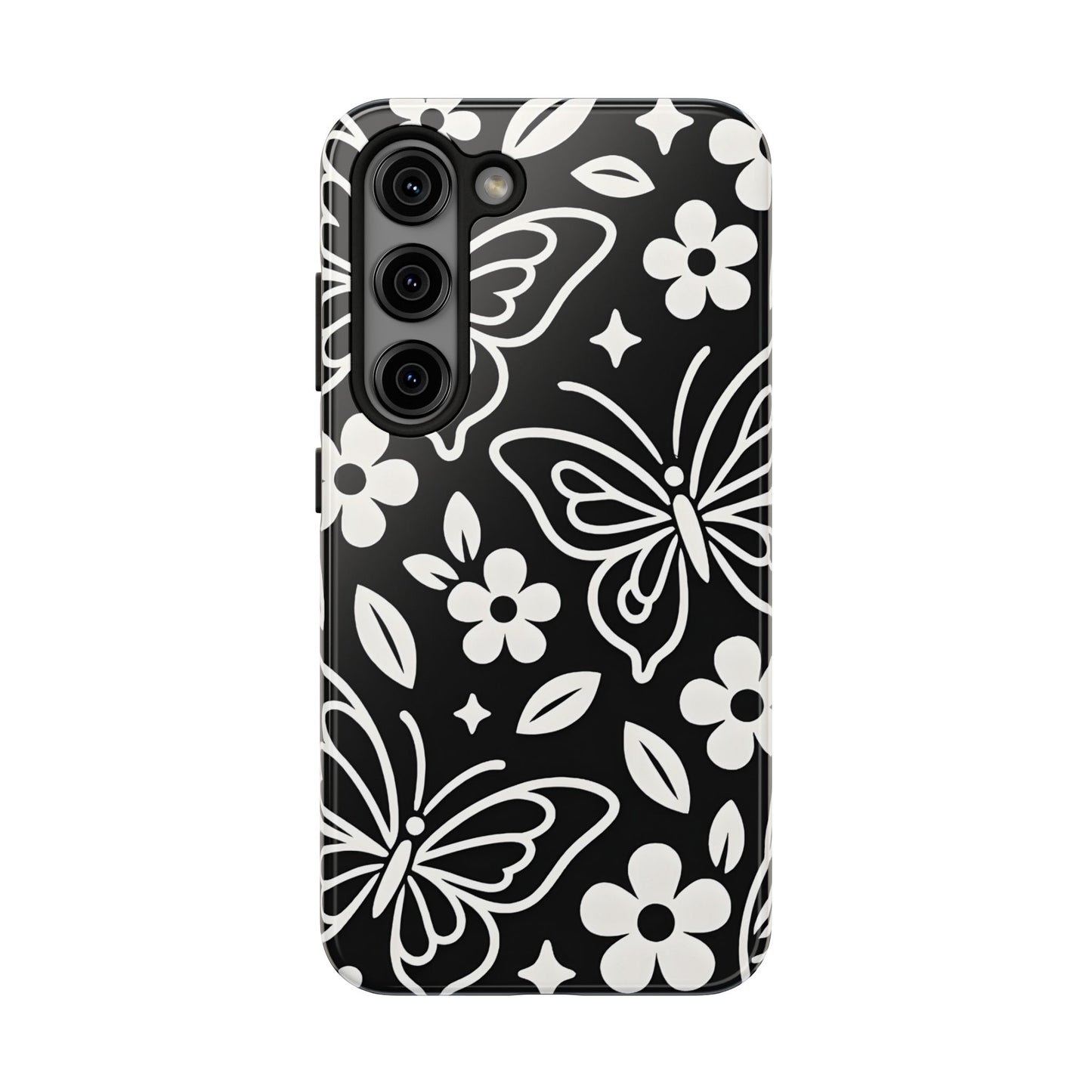 Midnight Butterfly Line Art Tough Case - Minimalist Floral Cover for iPhone & Samsung