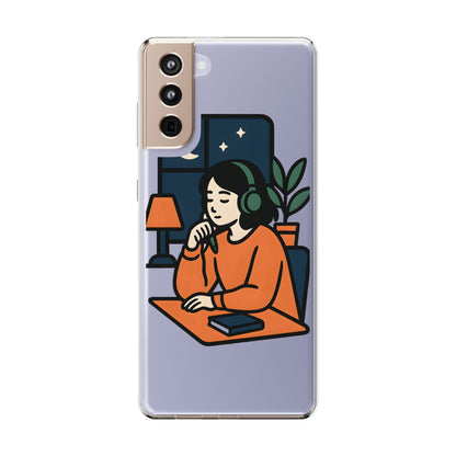 Clear Lofi Study Girl Case - Minimalist Aesthetic Transparent Cover for iPhone & Samsung