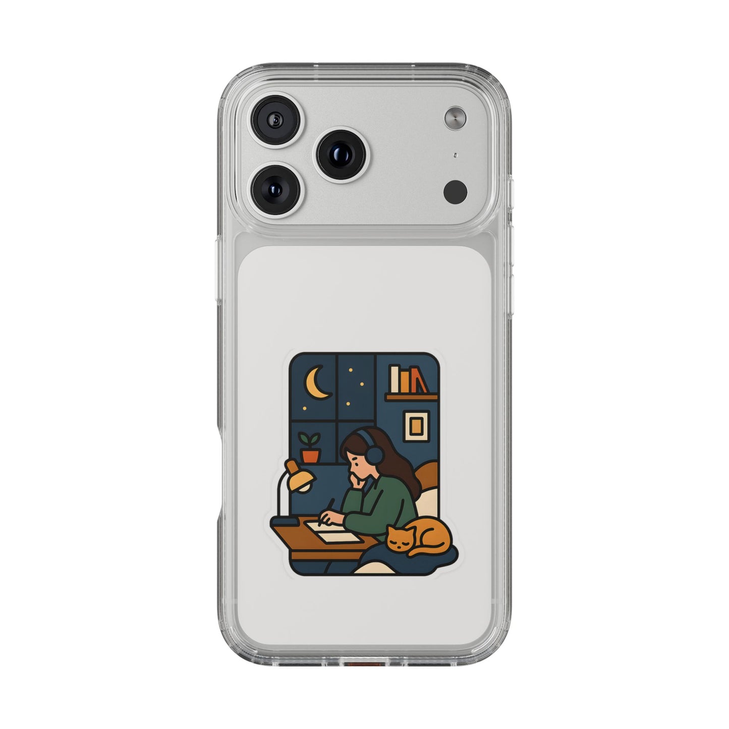 Clear Lofi Midnight Study Case - Cozy Aesthetic Transparent Cover for iPhone & Samsung