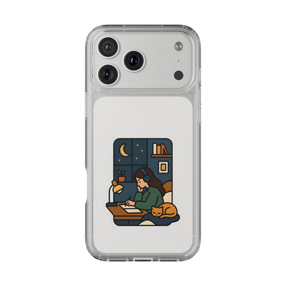 Clear Lofi Midnight Study Case - Cozy Aesthetic Transparent Cover for iPhone & Samsung