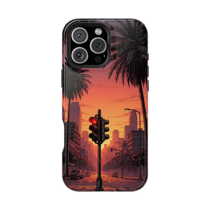Lofi City Sunset: Aesthetic Urban Palm Tree MagSafe Case