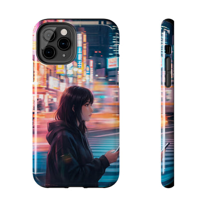 Neon City Girl Tough Case - Urban Melancholy Anime Cover for iPhone & Samsung