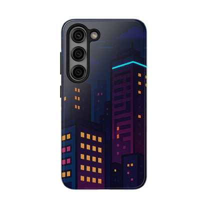 Neon City Skyline Tough Phone Case – Night Aesthetic Protective Cover for iPhone & Samsung