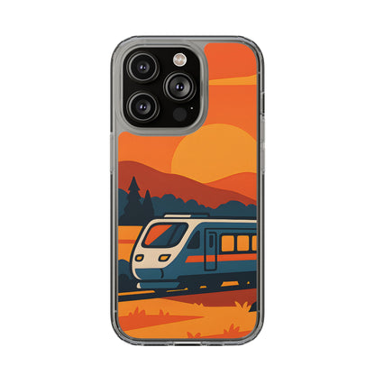 Clear Sunset Train Phone Case - Minimalist Travel Aesthetic Transparent Cover