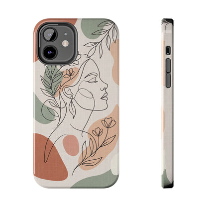 Earthy Abstract Female Line Art Tough Case - Minimalist Boho Cover for iPhone & Samsung