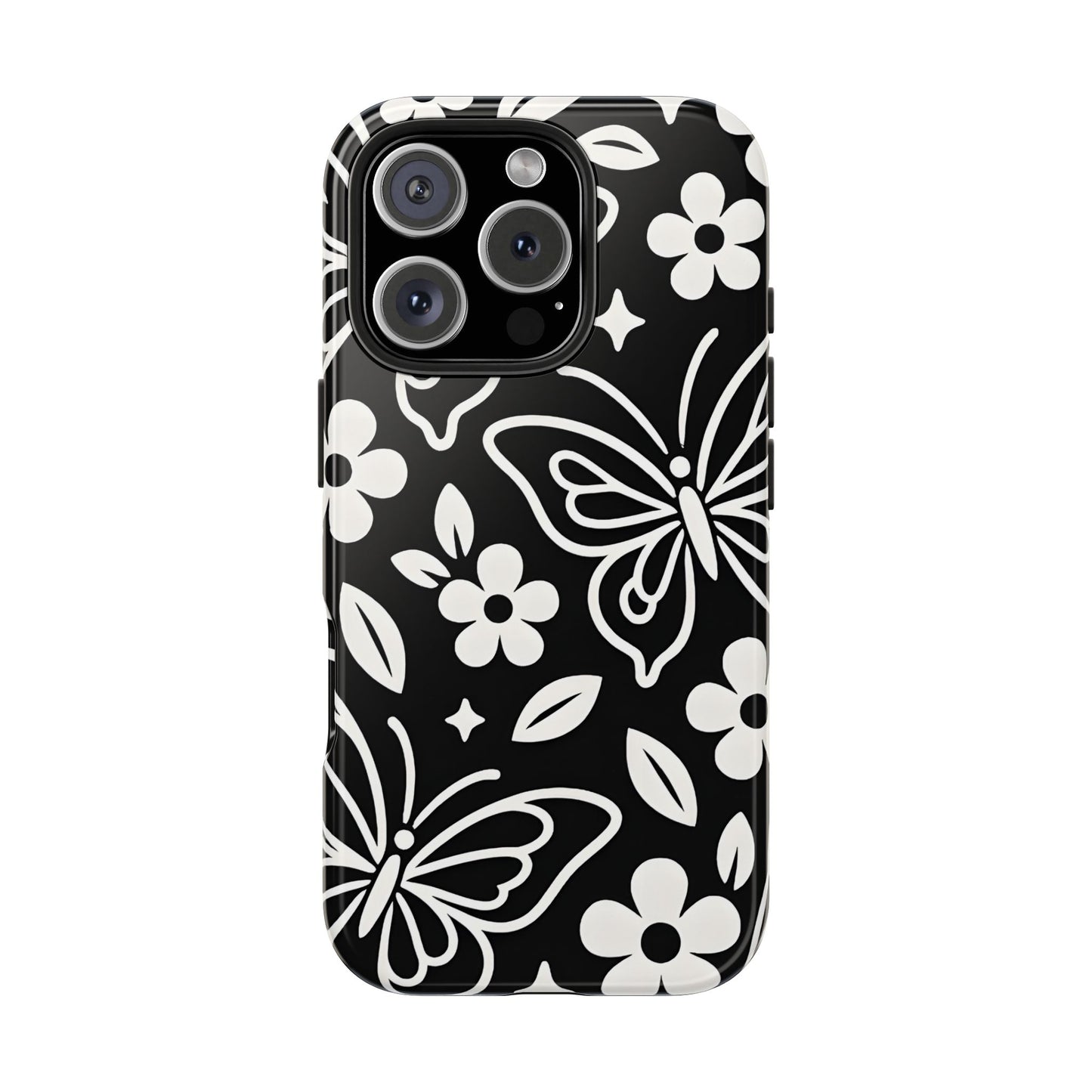 Midnight Butterfly Line Art Tough Case - Minimalist Floral Cover for iPhone & Samsung