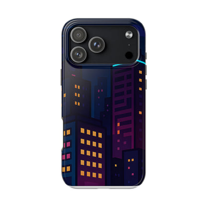 Neon City Skyline Tough Phone Case – Night Aesthetic Protective Cover for iPhone & Samsung