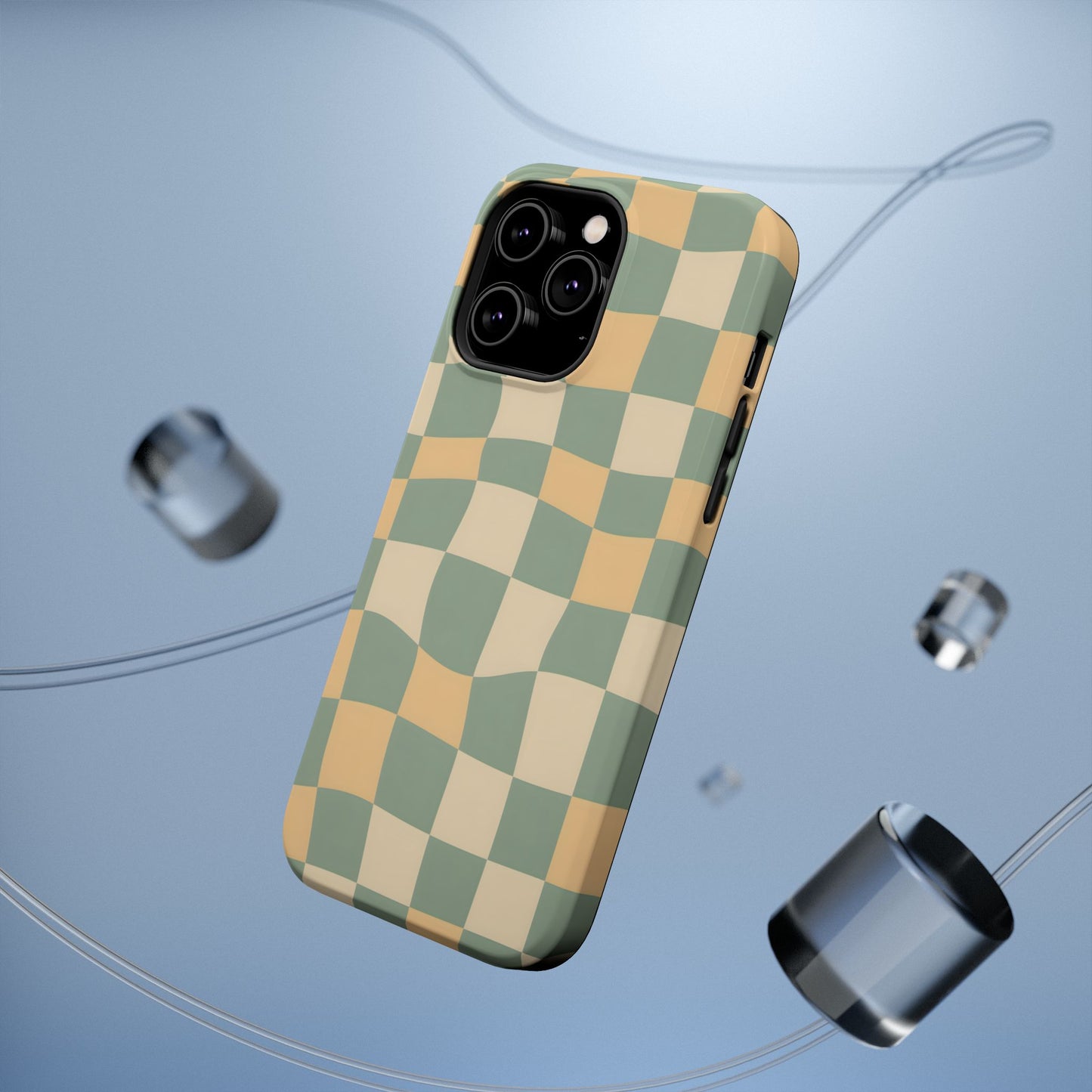 Wavy Sage & Cream Checkerboard Magnetic Case