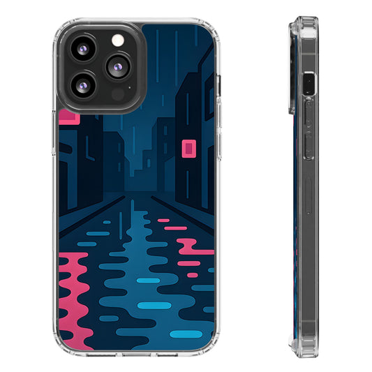 Clear Rainy Neon Street Case - Minimalist Urban Aesthetic Transparent Cover