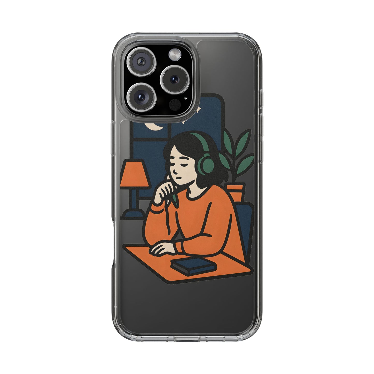 Clear Lofi Study Girl Case - Minimalist Aesthetic Transparent Cover for iPhone & Samsung