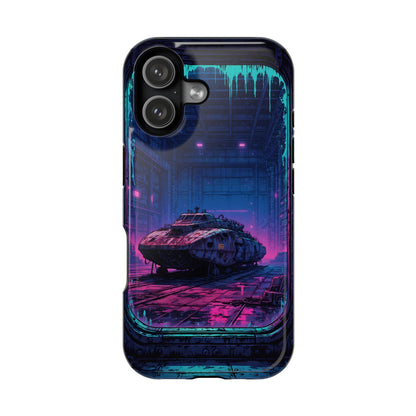 Cyberpunk Garage: Neon Sci-Fi Hover Tank MagSafe Case