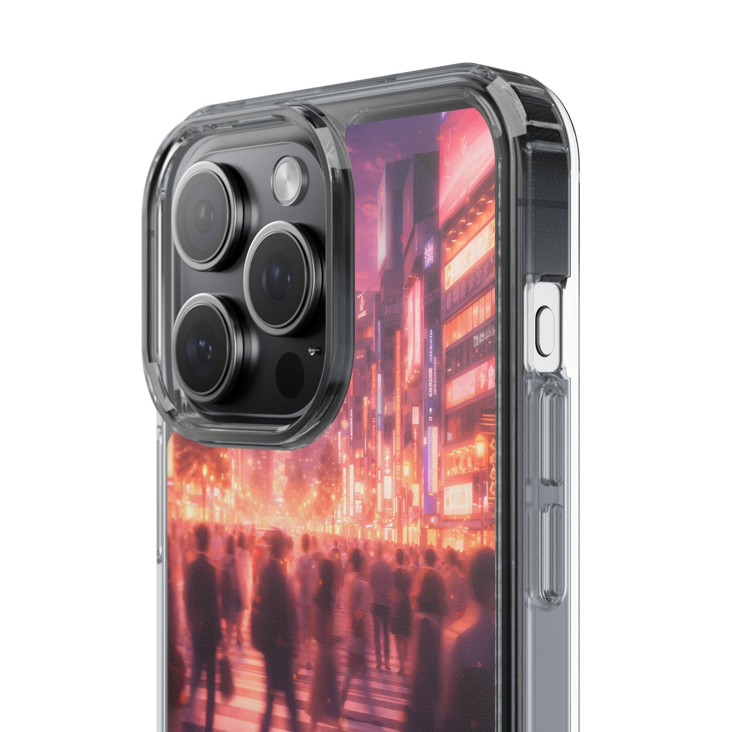Clear Neon City Sunset Case - Tokyo Crosswalk Aesthetic Transparent Cover
