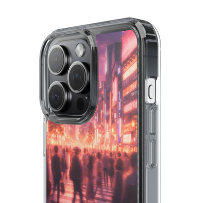 Clear Neon City Sunset Case - Tokyo Crosswalk Aesthetic Transparent Cover