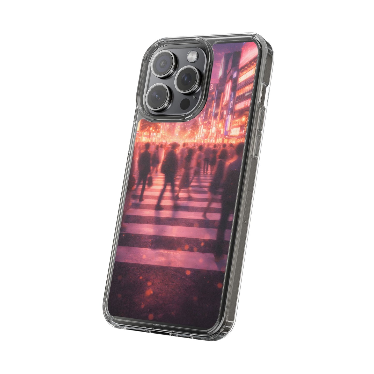 Clear Neon City Sunset Case - Tokyo Crosswalk Aesthetic Transparent Cover