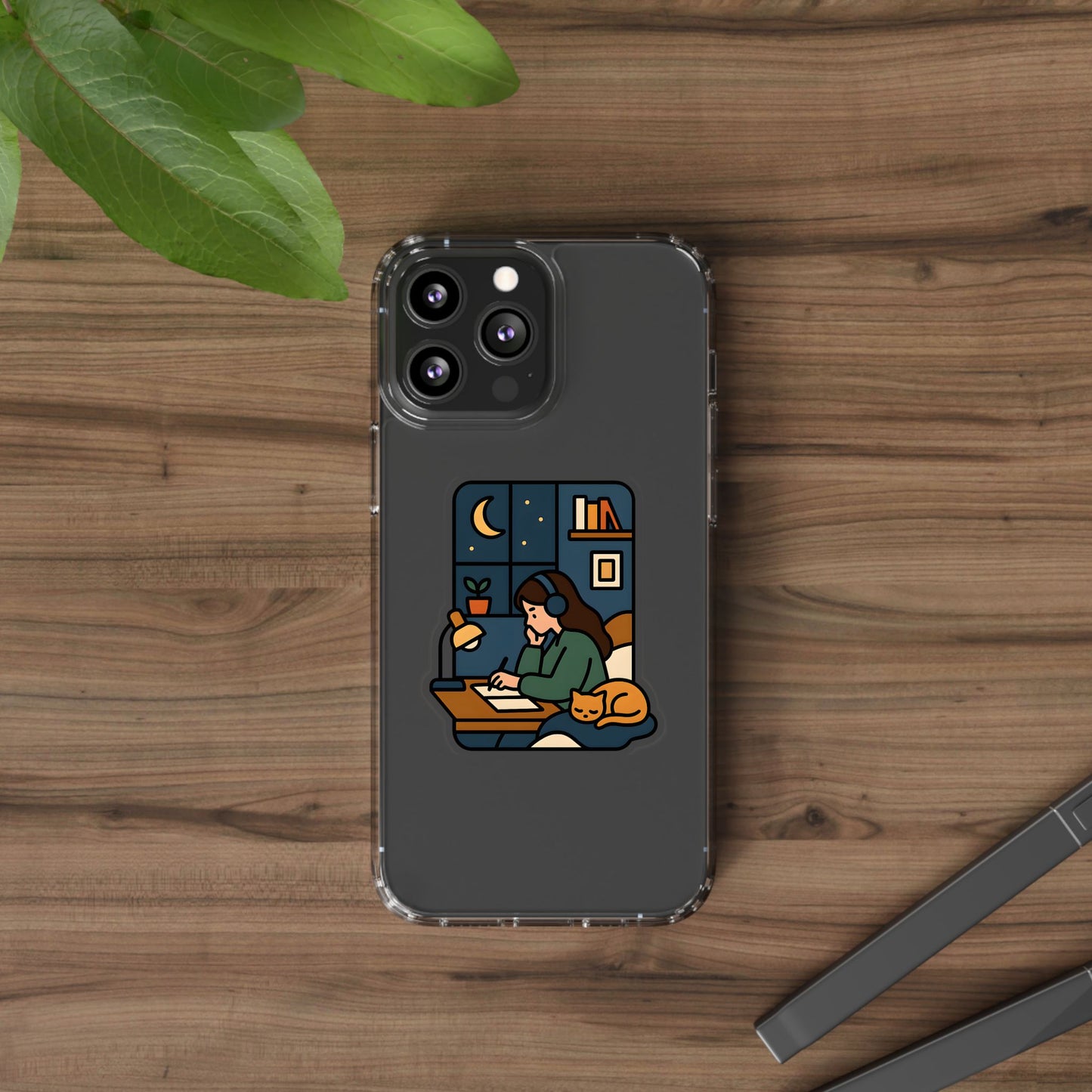 Clear Lofi Midnight Study Case - Cozy Aesthetic Transparent Cover for iPhone & Samsung