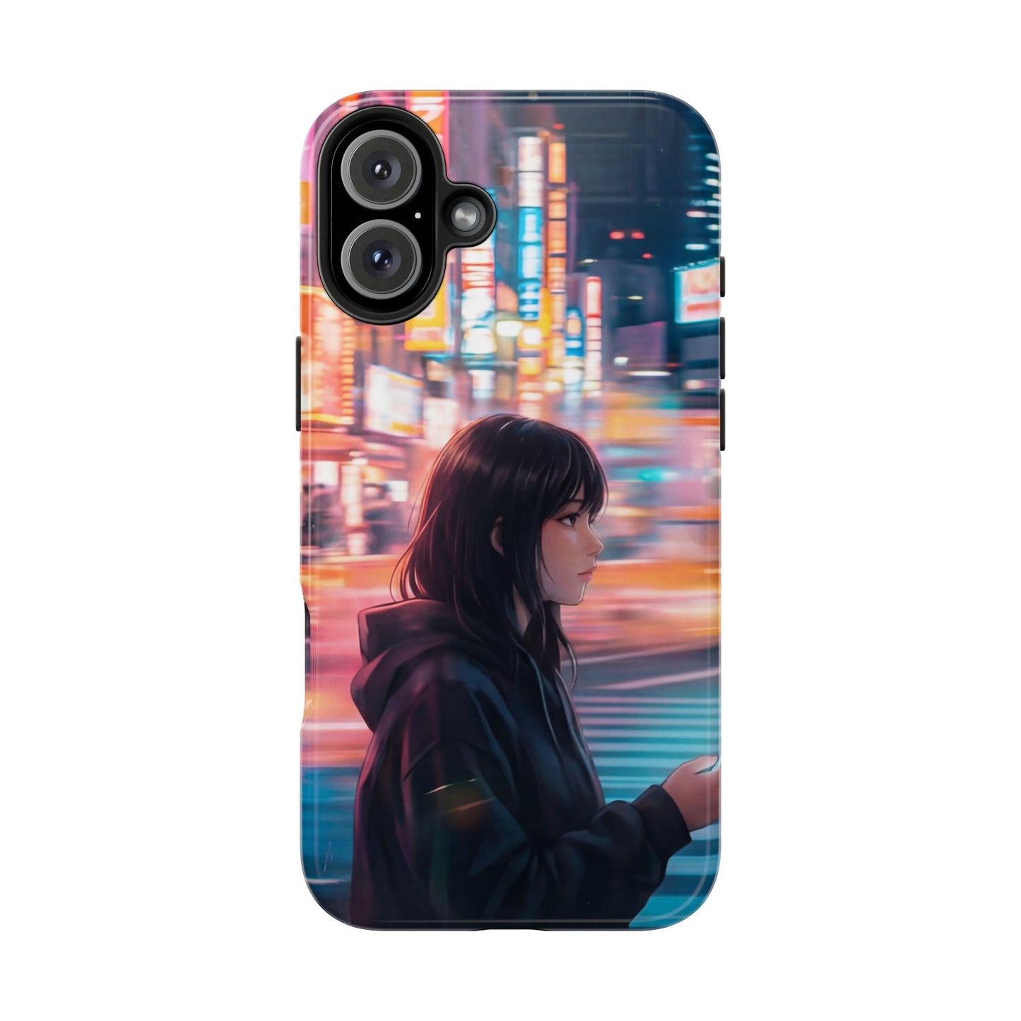 Neon City Girl Tough Case - Urban Melancholy Anime Cover for iPhone & Samsung
