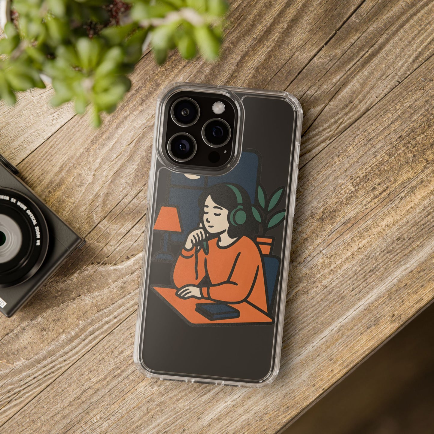 Clear Lofi Study Girl Case - Minimalist Aesthetic Transparent Cover for iPhone & Samsung