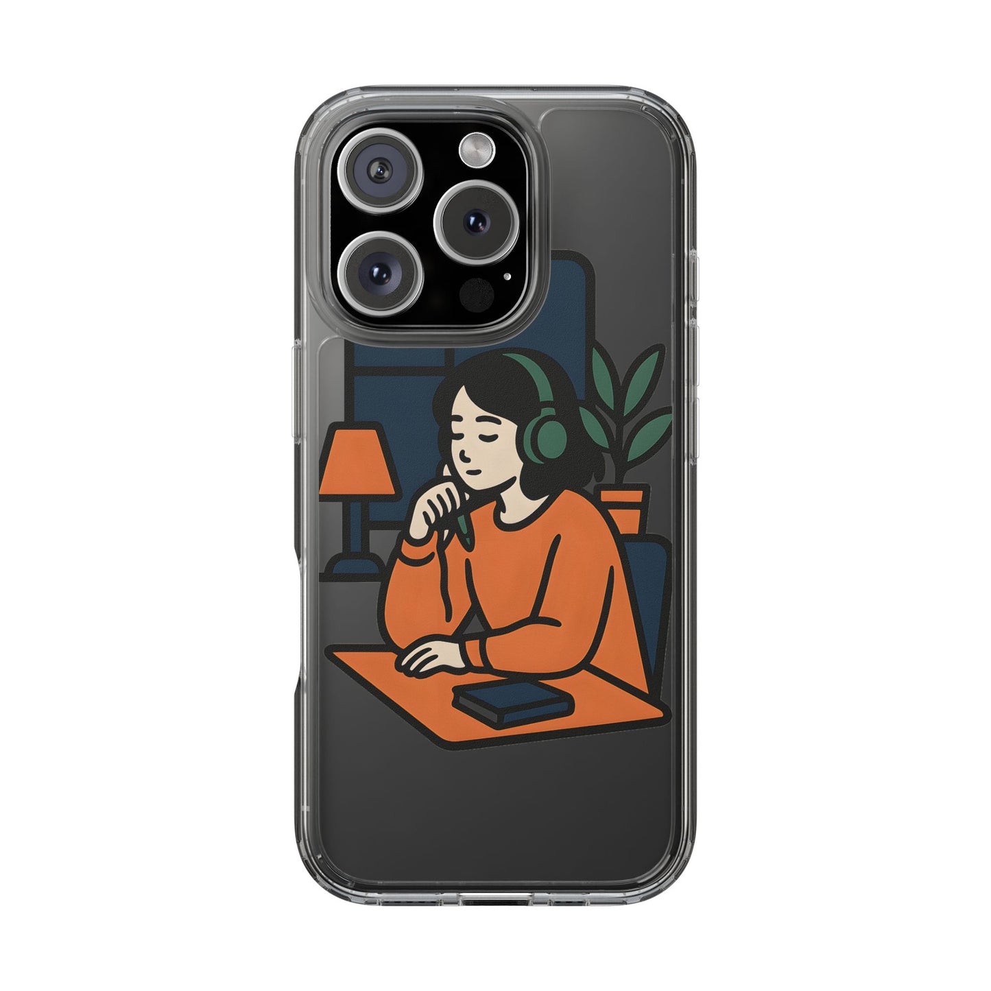 Clear Lofi Study Girl Case - Minimalist Aesthetic Transparent Cover for iPhone & Samsung