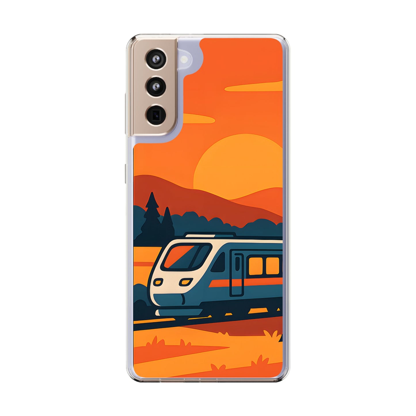 Clear Sunset Train Phone Case - Minimalist Travel Aesthetic Transparent Cover