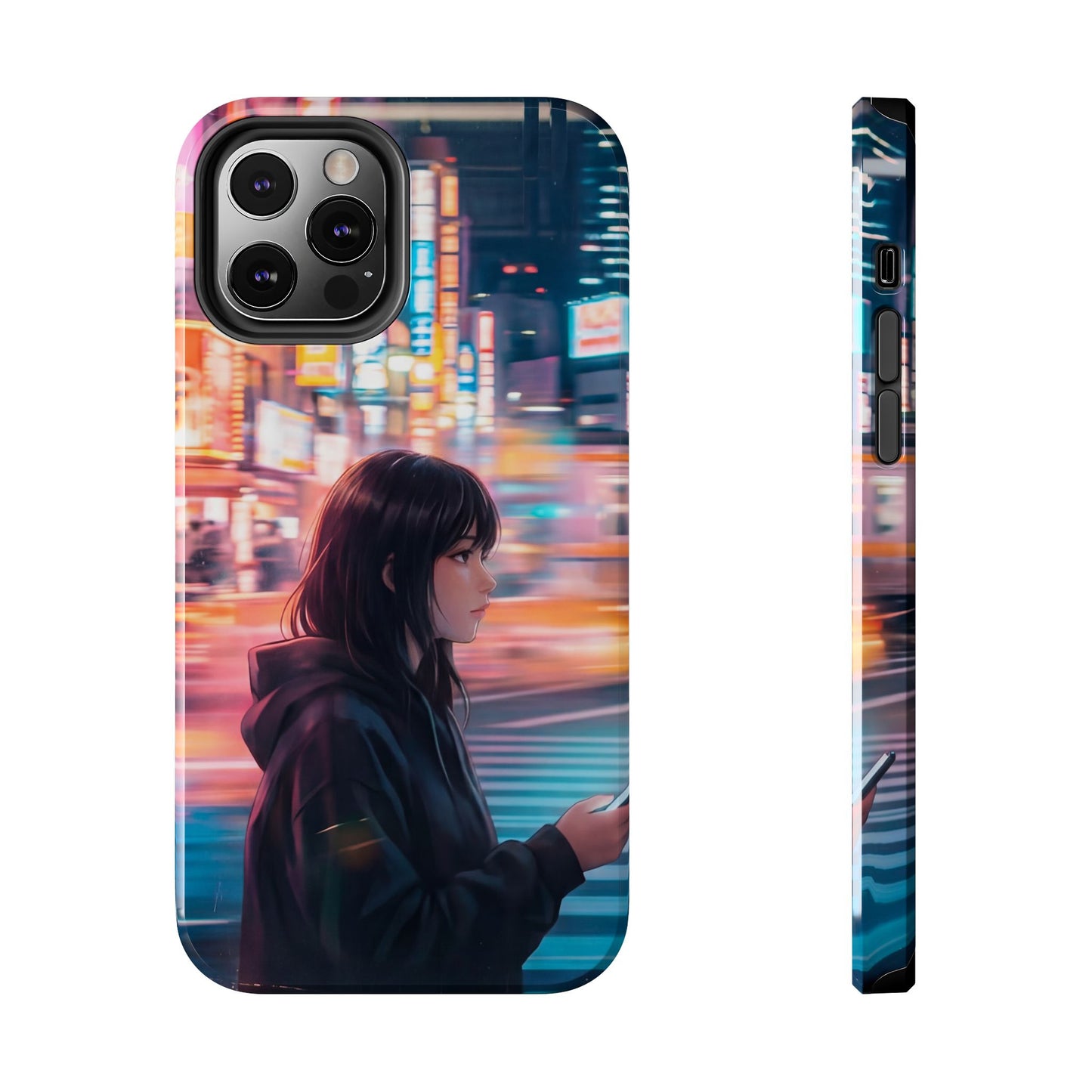 Neon City Girl Tough Case - Urban Melancholy Anime Cover for iPhone & Samsung