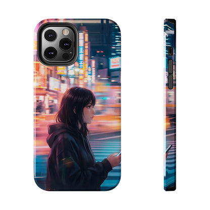 Neon City Girl Tough Case - Urban Melancholy Anime Cover for iPhone & Samsung
