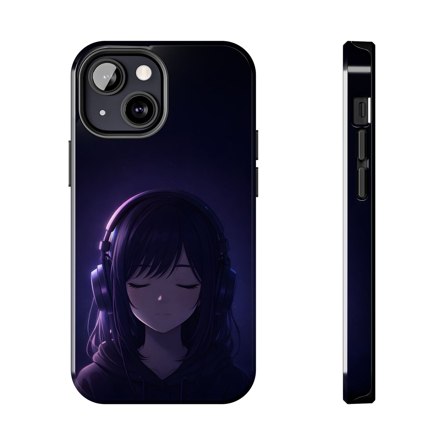 Midnight Lofi Anime Girl Tough Case - Deep Purple Music Cover for iPhone & Samsung