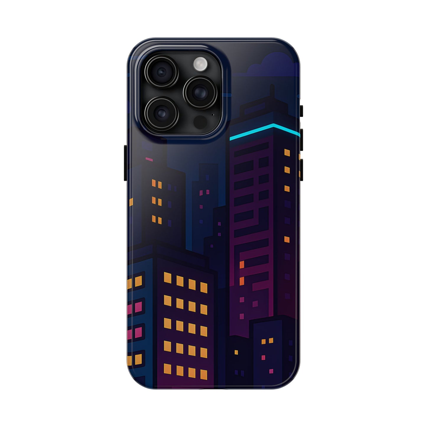 Neon City Skyline Tough Phone Case – Night Aesthetic Protective Cover for iPhone & Samsung