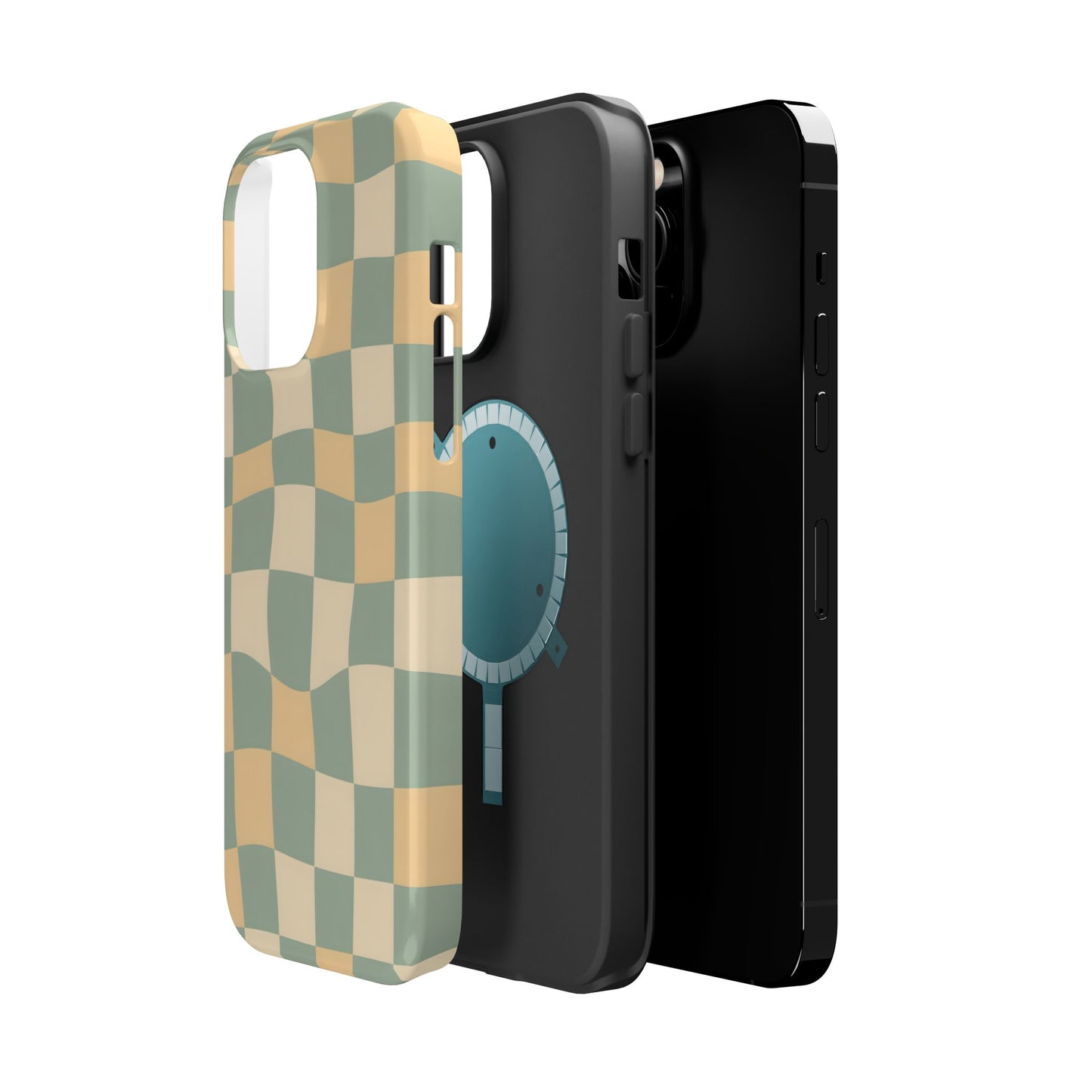 Wavy Sage & Cream Checkerboard Magnetic Case