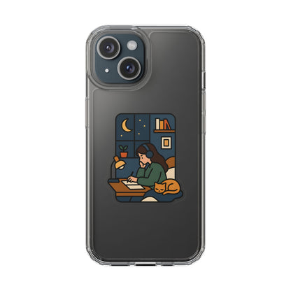 Clear Lofi Midnight Study Case - Cozy Aesthetic Transparent Cover for iPhone & Samsung