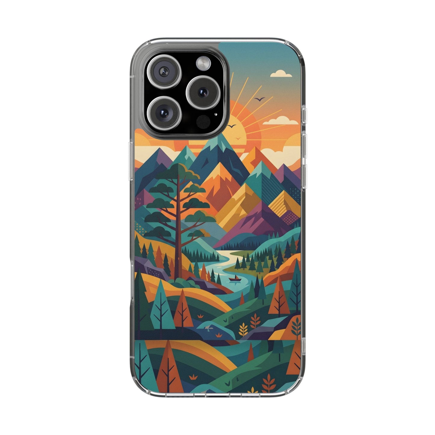 Retro Mountain Landscape Clear Case - Minimalist Outdoor Aesthetic Cover