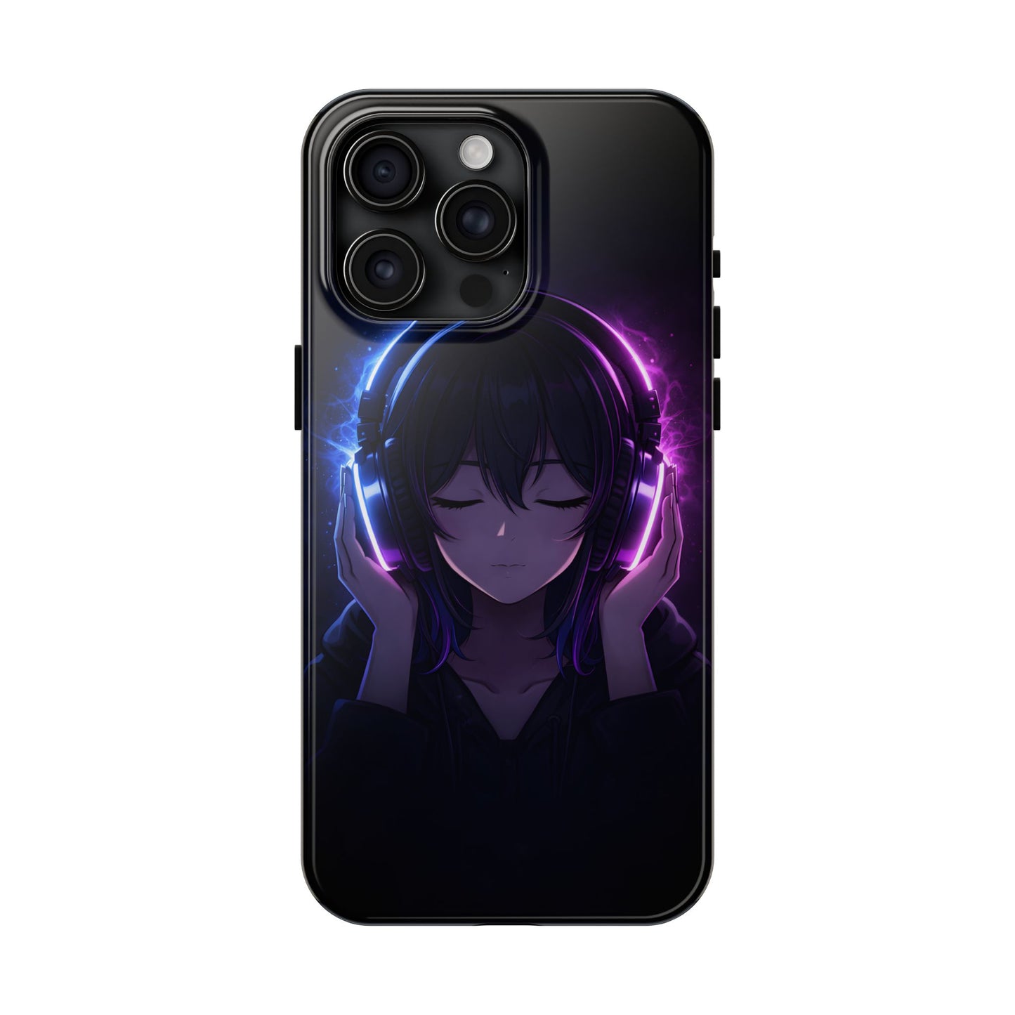 Neon Music Anime Girl Tough Case - Purple & Blue Aesthetic Cover for iPhone & Samsung