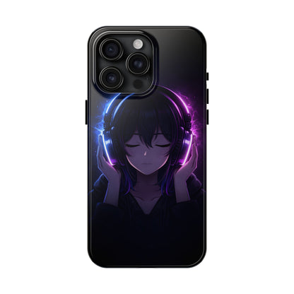 Neon Music Anime Girl Tough Case - Purple & Blue Aesthetic Cover for iPhone & Samsung