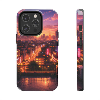 Tokyo Sunset Rooftop Tough Case - Urban Lo-Fi Skyline Cover for iPhone & Samsung