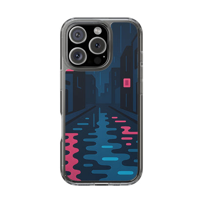 Clear Rainy Neon Street Case - Minimalist Urban Aesthetic Transparent Cover