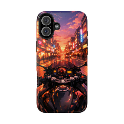 Motorcycle City POV Tough Case - Urban Sunset Rider Cover for iPhone & Samsung