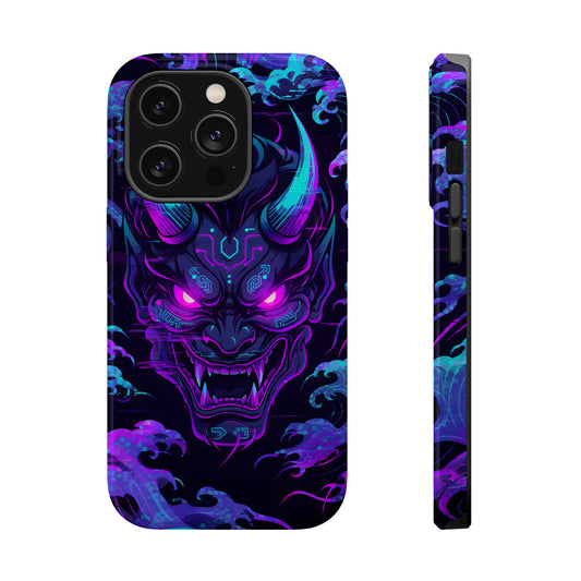 Cyber Oni: Neon Cyberpunk Japanese Mask MagSafe Case