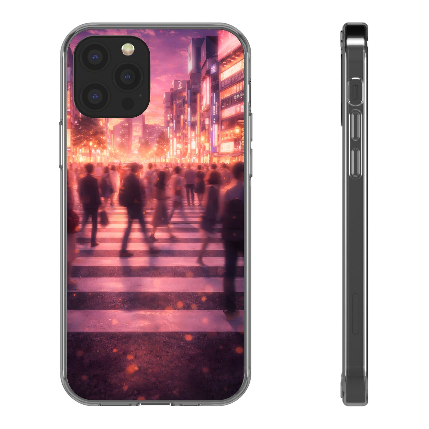 Clear Neon City Sunset Case - Tokyo Crosswalk Aesthetic Transparent Cover
