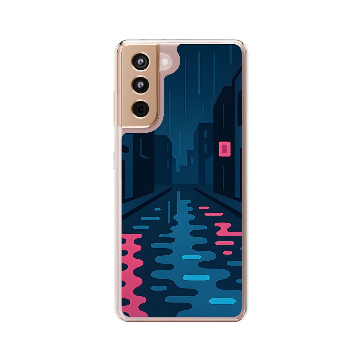 Clear Rainy Neon Street Case - Minimalist Urban Aesthetic Transparent Cover