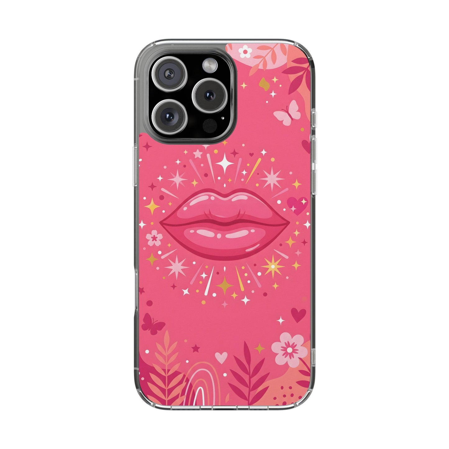 Retro Glam Pink Lips Clear Case - MagSafe Compatible Y2K Cover