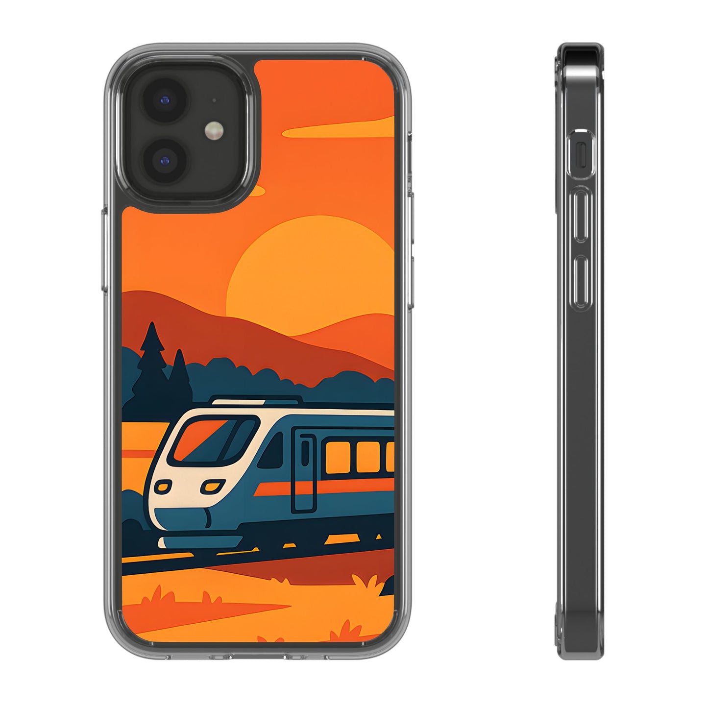 Clear Sunset Train Phone Case - Minimalist Travel Aesthetic Transparent Cover