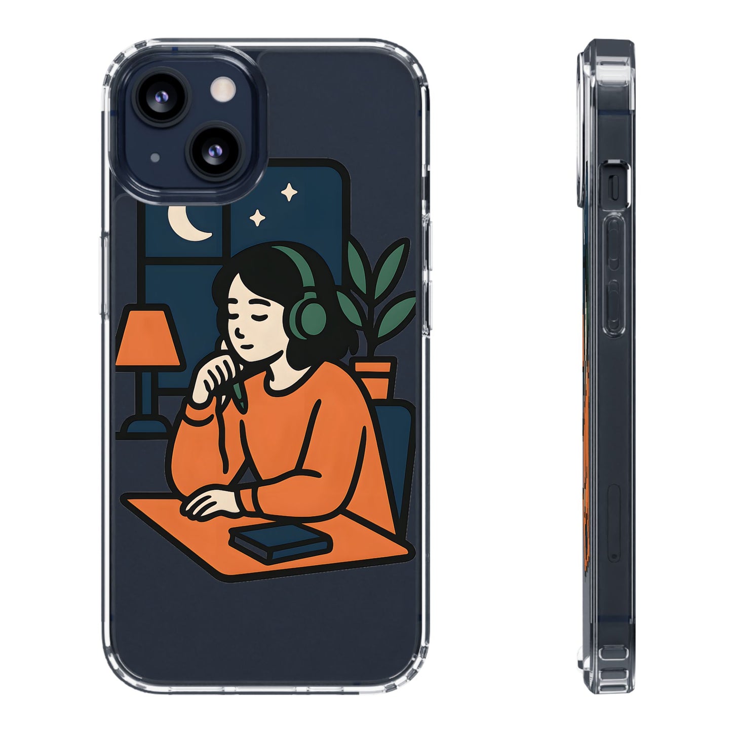Clear Lofi Study Girl Case - Minimalist Aesthetic Transparent Cover for iPhone & Samsung