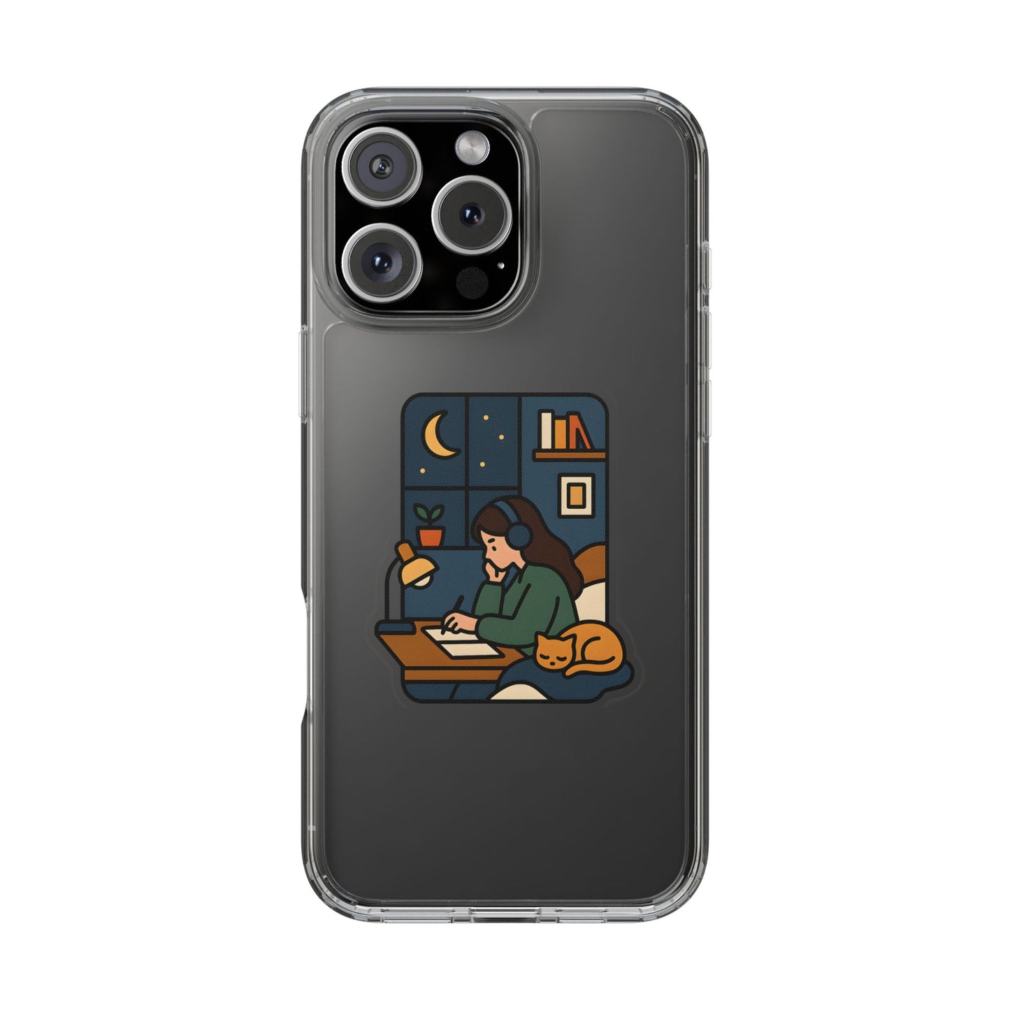 Clear Lofi Midnight Study Case - Cozy Aesthetic Transparent Cover for iPhone & Samsung