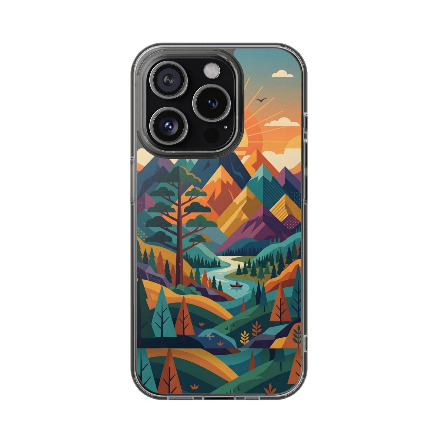 Retro Mountain Landscape Clear Case - Minimalist Outdoor Aesthetic Cover