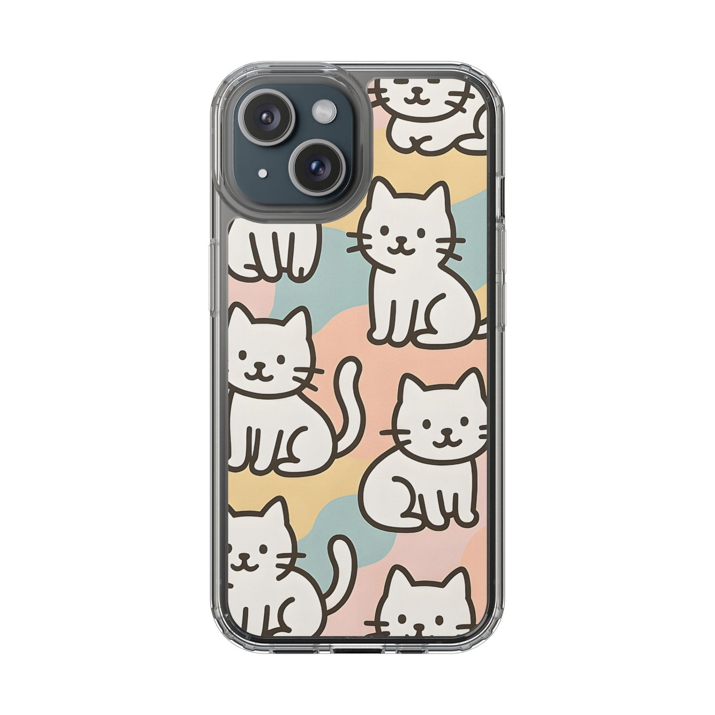 Clear White Cat Pattern Case - Kawaii Pastel Aesthetic Transparent Cover